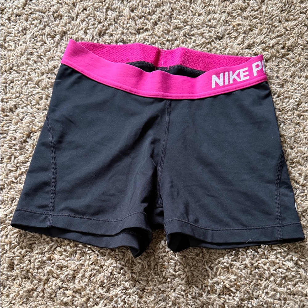 Nike Women's Black Shorts Spandex with Pink Waistband